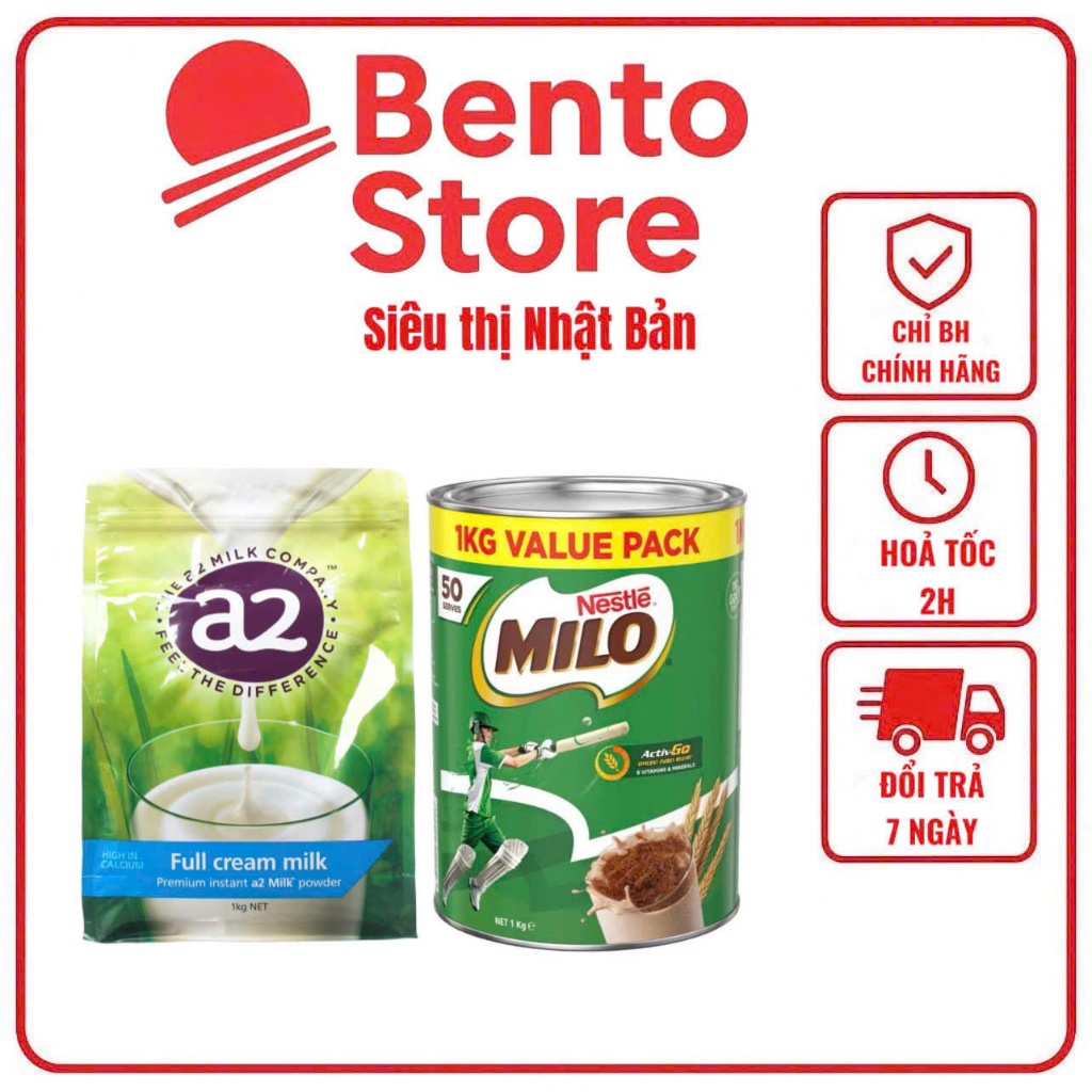 Sữa bột nguyên kem hòa tan A2 Milk Full Cream và Milo Úc 1kg