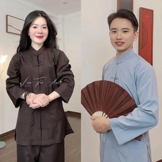 Pháp phục đồ lam đi chùa truyền thống nam/nữ nút cây vải kate loại 1 mát thấm hút mồ hôi - Lam Tuệ Anh