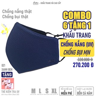  Khẩu trang vải chống nắng 3 lớp chống Tia UV chống bụi không nẹp mũi màu Xanh Đen Azumikichi - BZ1 