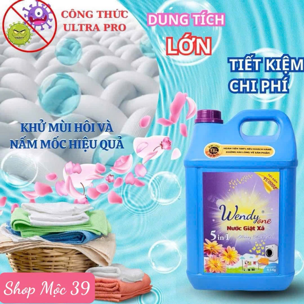 Can giặt xả Wendy One 9,5 lít - Hương thạch thảo khử mùi hôi và nấm mốc hiệu quả , an toàn cho da.