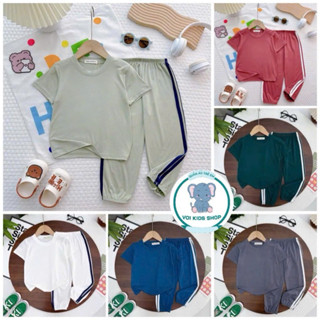 [9-30kg] Bộ tay ngắn quần dài jogger vải thun lạnh (0-7 tuổi) kiểu trơn basic quần chạy sọc thể thao năng động cho bé