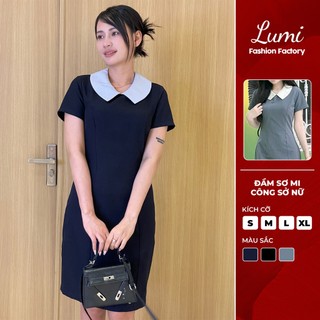 LUMI - Đầm sơ mi công sở nữ thiết kế cổ bèo form suông dáng ngắn thanh lịch phù hợp đi làm đi chơi 