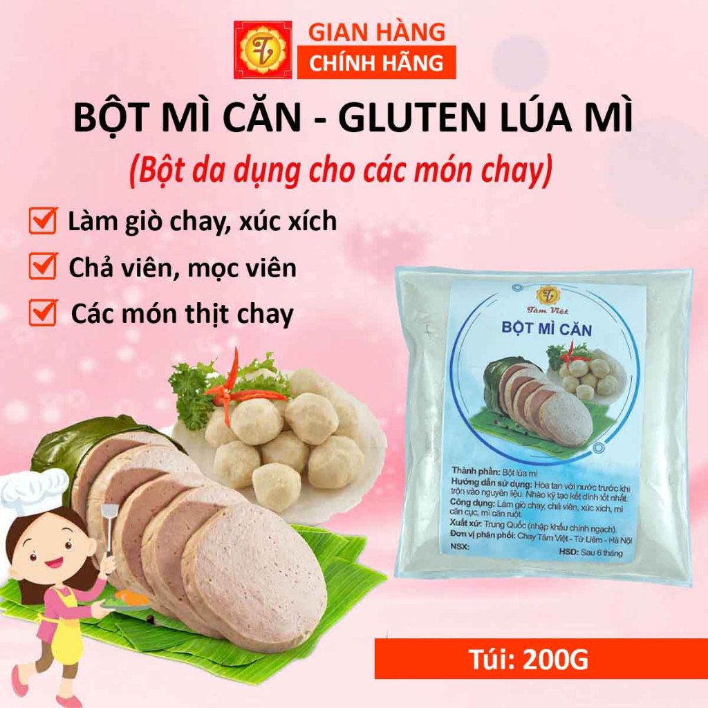 Bột mì căn 200g, bột mì dai làm món chay, bột mì làm chả chay, giò chay, sườn non chay, bột mì đa dụ