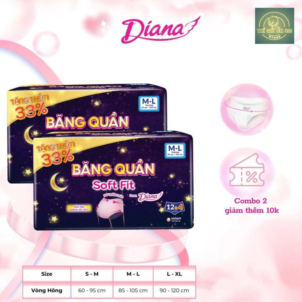 Combo 2 Bịch Băng Quần Diana Soft Fit 24 + 8 miếng  – Băng Vệ Sinh Mặc Như Quần Lót, Chống Tràn 360 Độ