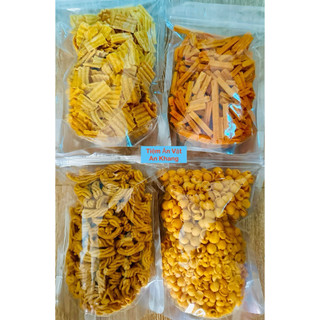  COMBO 1,2KG 4 Món Snack Bim Bim 4 Vị Khác Nhau Bao Gồm  : Xương Chó- Snack Râu Mực- Mái Tôn- Khoai Lắc Pho Mai 