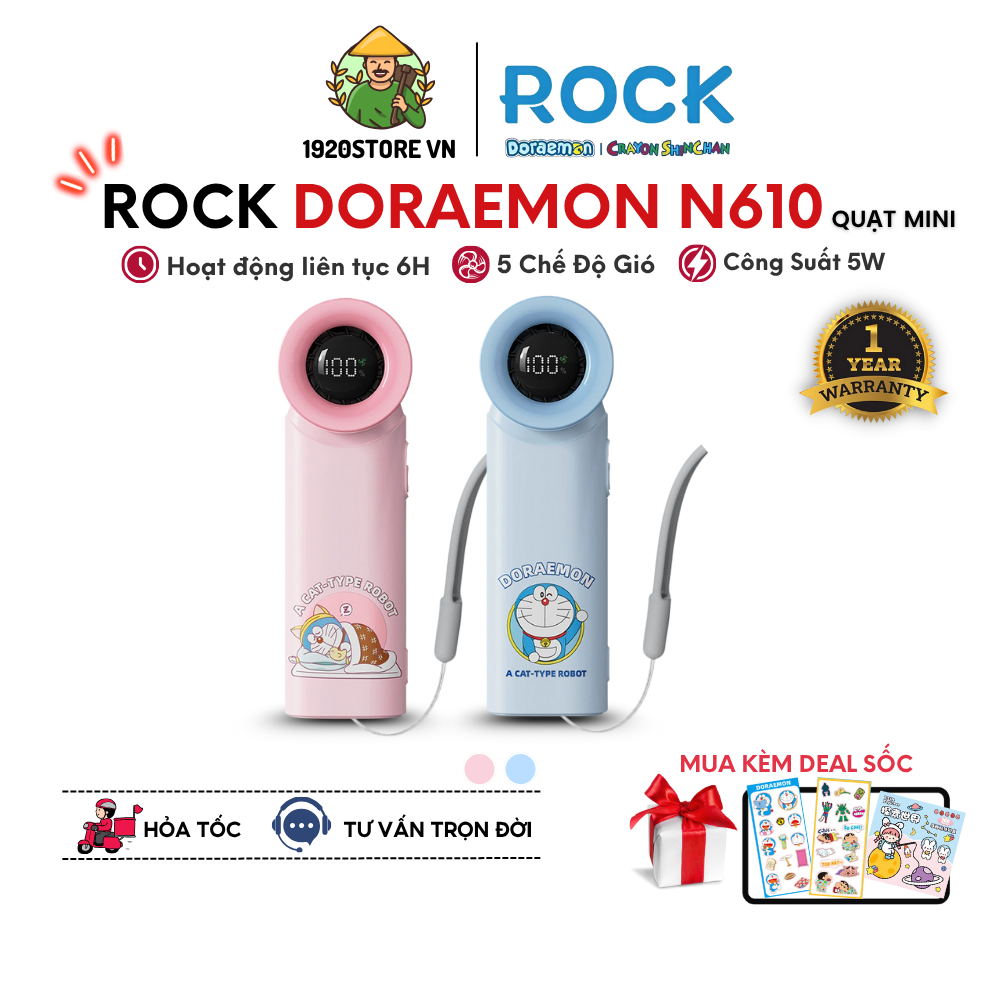 Quạt Cầm Tay Mini ROCK Doraemon N610 High-Speed Turbo, Màn LED Hiển Thị, Dung Lượng Pin 3000mAh - BH Chính Hãng | BigBuy360 - bigbuy360.vn