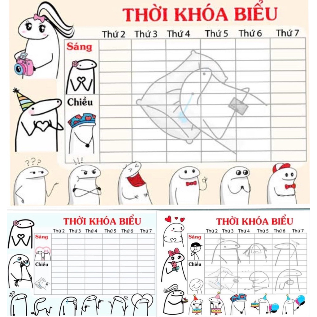 Thời khóa biểu meme người que 3 tấm khác nhau