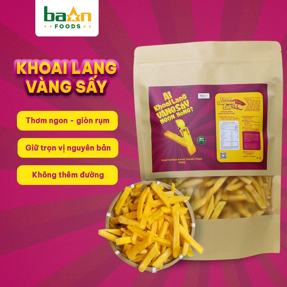Khoai Lang Vàng Sấy Giòn Mộc Không Thêm Đường Ba An Foods - Có Giấy Tờ Công Bố, Hóa Đơn Đầy Đủ