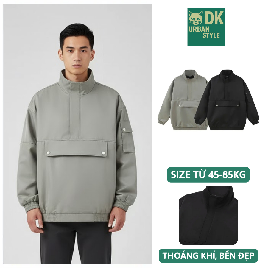 Áo Khoác Nam DK URBAN Áo Khoác Kaki Chui Đầu Có Khóa Kéo Cổ Cho Mùa Đông