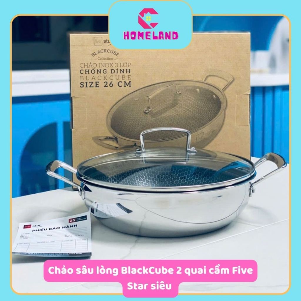 HOMLAND Chảo sâu lòng BlackCube 2 quai cầm Five Star