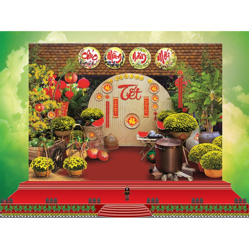 Tranh Vải Tết Treo Tường Trang Trí Tết Năm Mới 3m x 2m3, Thảm Vải Tết Truyền Thống Treo Tường Decor 