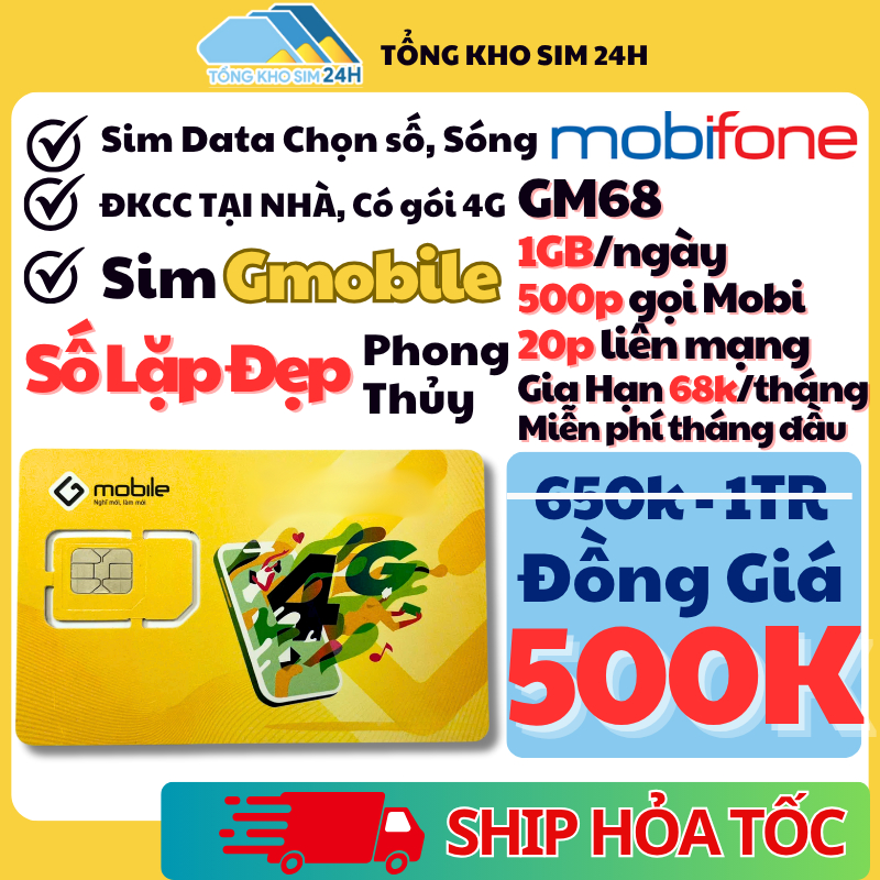 Sim Gmobile Đầu 099 Số Đẹp Sóng Mobifone Sale Từ 500k, Kèm Gói 4G, Số Lặp, Phong Thủy, ĐKCC tại nhà
