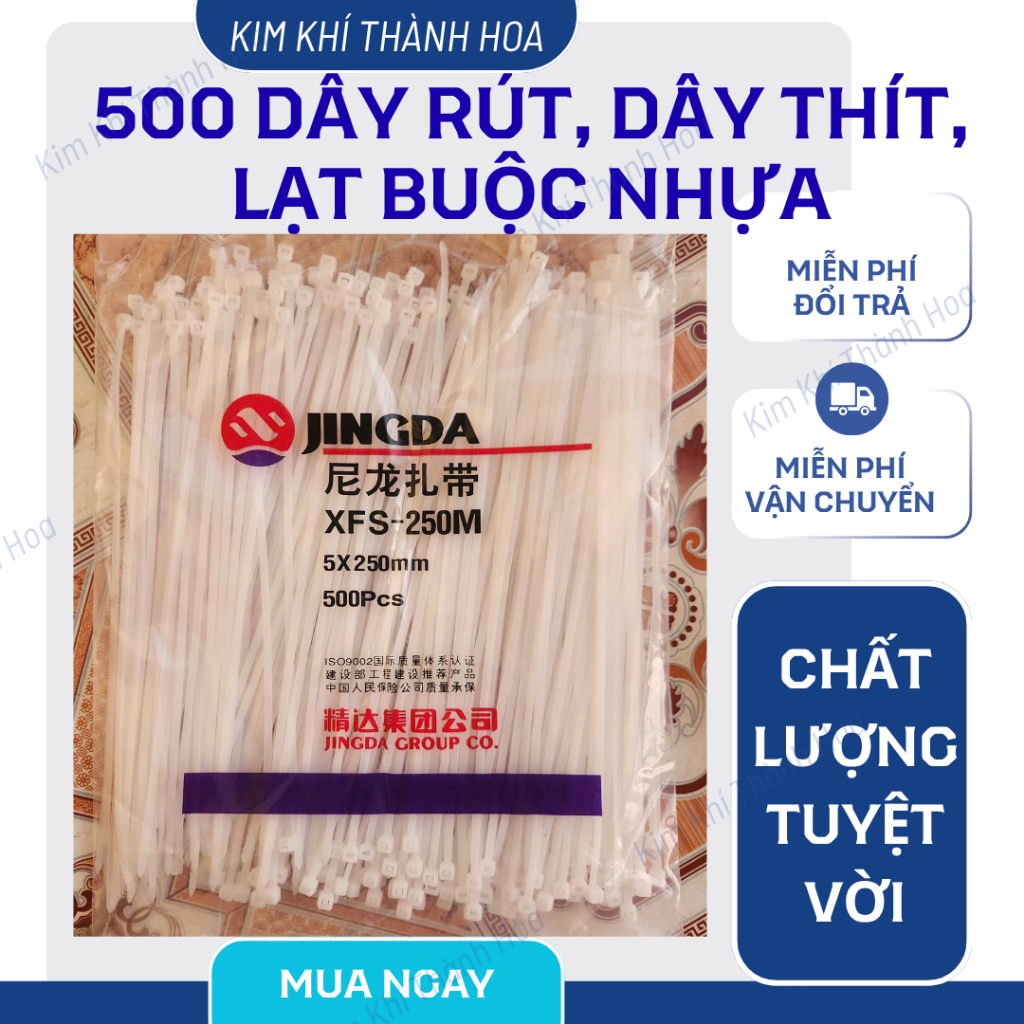 Dây thít dây lạt nhựa, dây rút màu trắng đủ kích thước, chất lượng JINGDA