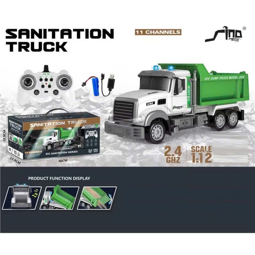 Xe Ben Chở Rác Điều Khiển Từ Xa Cho Bé Pin Sạc Tháo Rời 3.7v Có Thể Nâng Hạ Ben, Có Nhạc Cho Bé