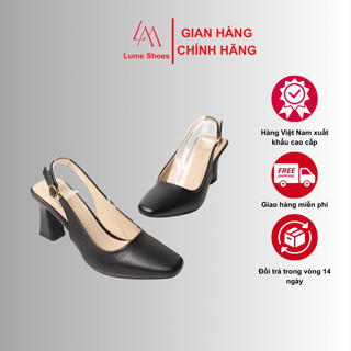 Sục quai HẬU cao gót nữ mũi VUÔNG màu ĐEN Lume da cao cấp,đế cao su chống trơn trượt cao 5-7cm ( VHĐ )