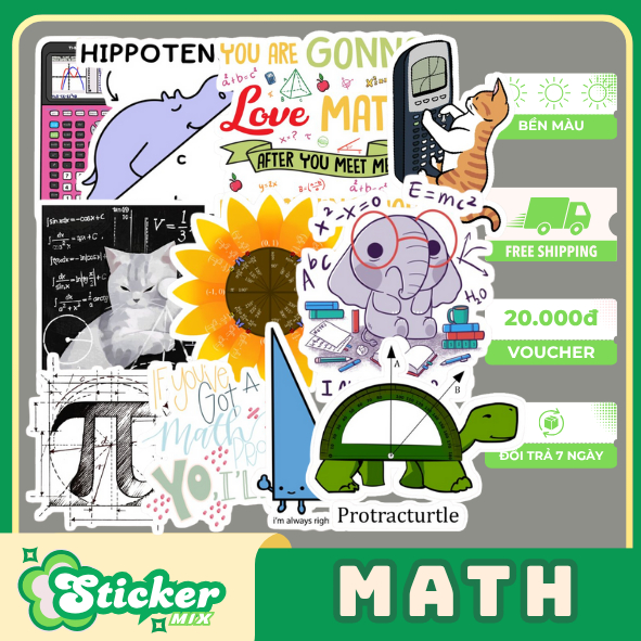 Set 50 Sticker Toán Học Vui Nhộn Diy máy tính, latop...S298