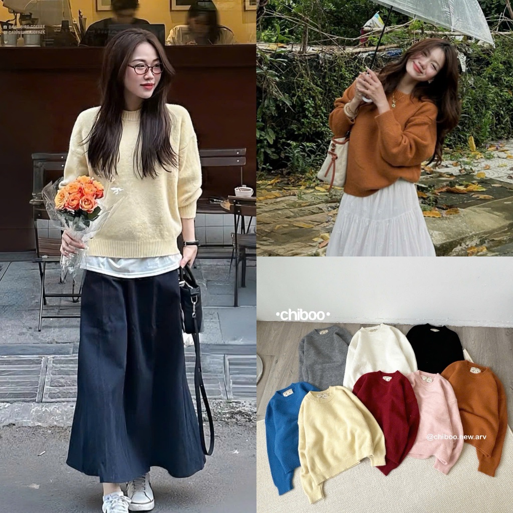 METWO. - Áo len sweater trơn mịn cổ tròn PASTEL tag xuất Hàn basic QC dài tay FORM RỘNG OVERSIZE dày dặn ulzzang HQ #102