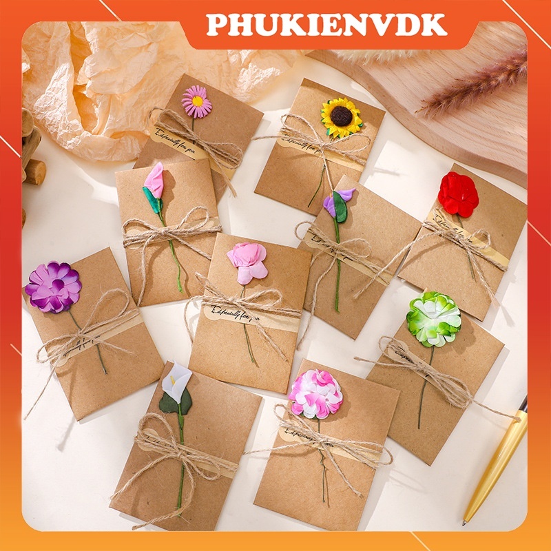 Thiệp Quà Tặng Sáng Tạo Màu Kraft 18cm Buộc Hoa Khô Chúc Mừng Ngày Lễ Sự Kiện Kỷ Niệm T20