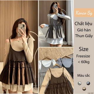  Set Yếm 2 Dây Gió Hàn Bèo Tầng Kèm Áo Thun Giấy S820 KENCO Thời Trang Nữ có Bigsize 