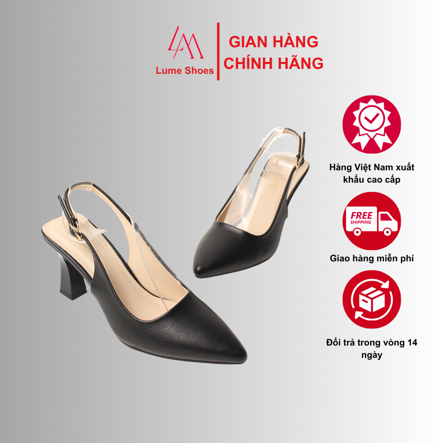 Sục quai HẬU cao gót nữ mũi NHỌN màu ĐEN Lume da cao cấp đế cao su chống trơn trượt cao 5-7cm (NHĐ)