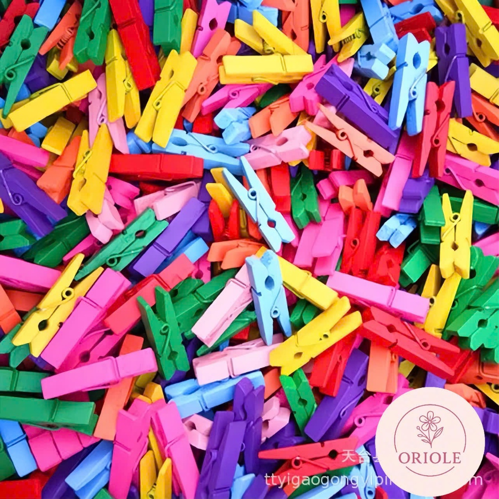 Set 50 kẹp gỗ trơn, kẹp gỗ màu 3.5cm kèm dây treo 5m, kẹp gỗ treo ảnh nhiều màu trang trí decor phòn