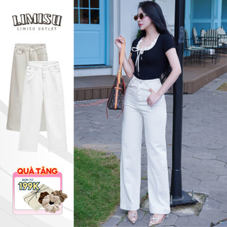  Quần Jean Nữ Trắng Ống Rộng LIMISU Lưng Cao Quần Bò Jean Rộng Suông Ôm Eo Form Đứng HOTTREND 