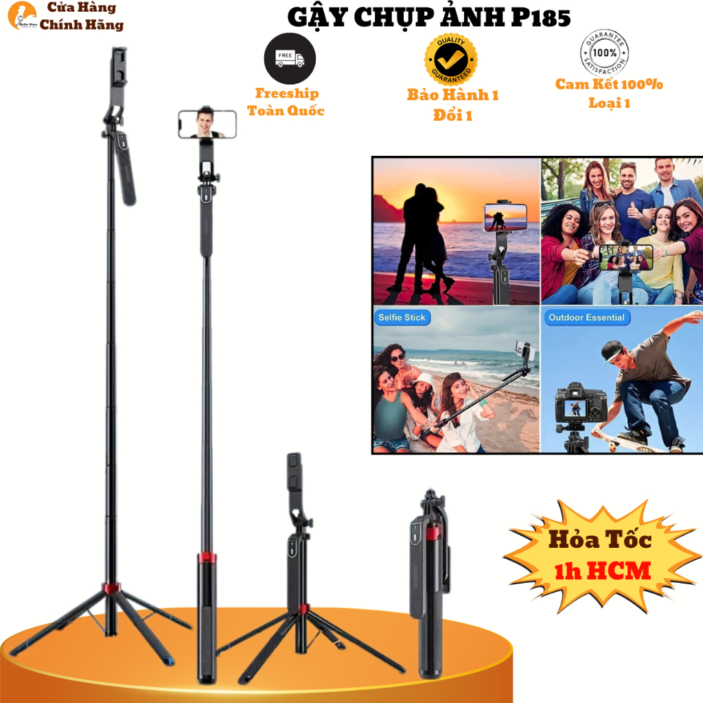 Tripod p185 Xoay 360 Độ 4 Chân Cầm Tay 1m8 Chụp Ảnh Chống Rung Đa Năng Máy Ảnh Có Remote Chụp Hình H