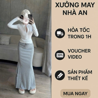    Hoả Tốc HCM   Set Áo Cổ Chữ V Vải Zip Ôm Body Tôn V1 Đính Nút Kèm Chân Váy Sọc Dáng Đuôi Cá Xoè Sang Chảnh 