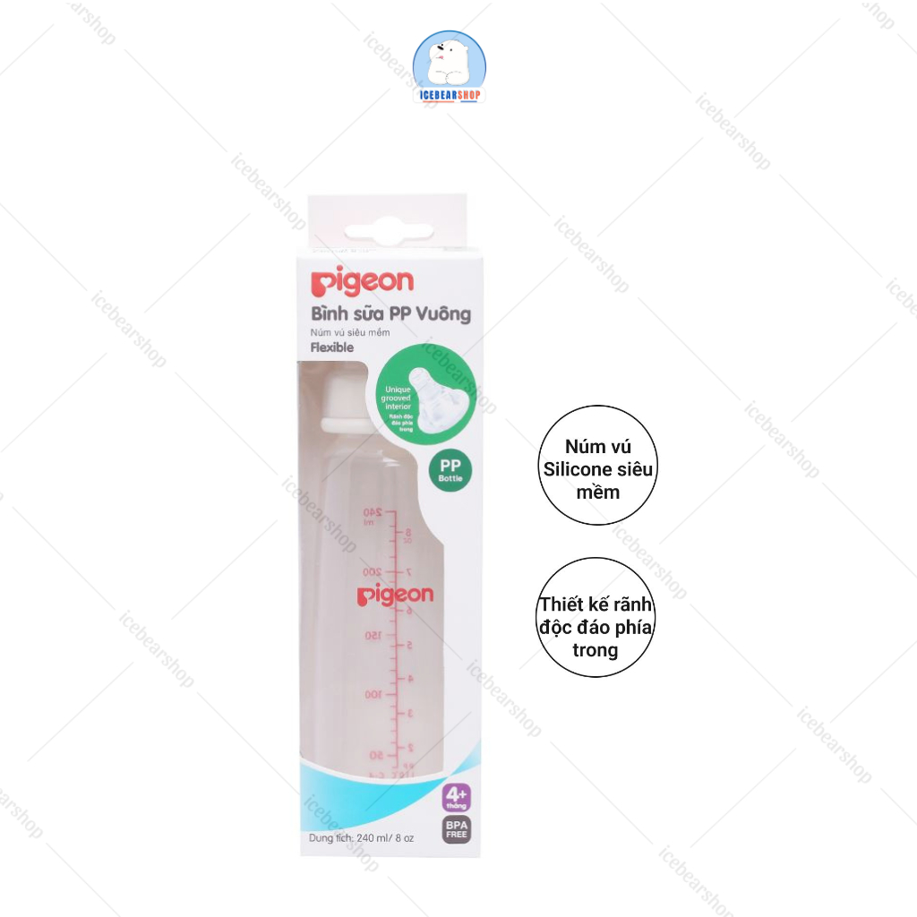 Bình Sữa Pigeon Vuông, Bình Bú cho Trẻ hình Vuông 120ml/240ml Không BPA