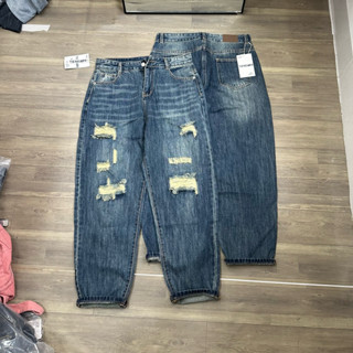  TIENSTYLE - Quần Jean Baggy Cào Rách Bụi Xanh Đậm Ống Côn Baggy jean nữ Bigsize 
