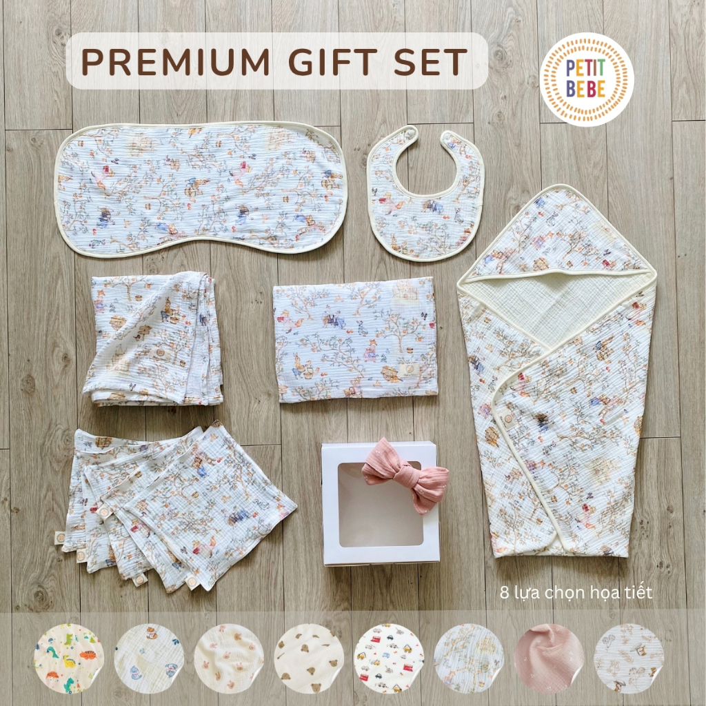 Set quà tặng sơ sinh PETIT BEBE quà tặng đầy tháng thôi nôi cho bé trai bé gái