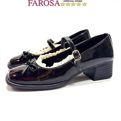 Giày búp bê đế vuông 3cm FAROSA giày marryjane nữ da mềm phối viền ren sang chảnh cực hót -TH59