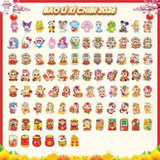  1000 Bao lì xì Chibi 2026 bao lì xì Doremon Gấu dâu Mickey Elsa Thần Tài 