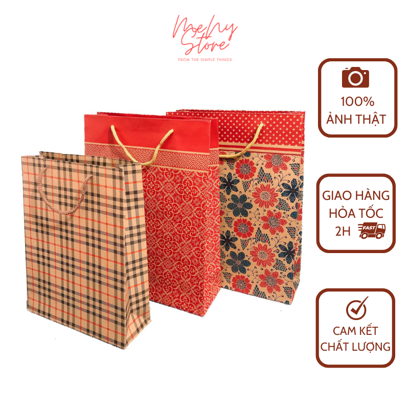 Combo 50 túi đựng quà kraft có quai xách cỡ đại (giao mẫu ngẫu nhiên)