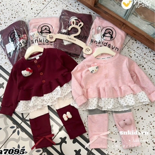  Set đồ thu đông cho bé gái 6-18kg đi học đi chơi noel Tukibaby đồ bộ dài tay thu đông chất len lông thỏ phối chấm bi 