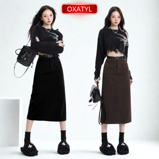  Chân váy dạ cao cấp dáng dài fom ôm chất vải dạ dày mặc mặc mùa thu đông Oxatyl V89 