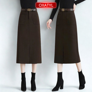  Chân váy dạ sẻ sau kèm đai váy thu đông cao cấp dạ đẹp Oxatyl V89 