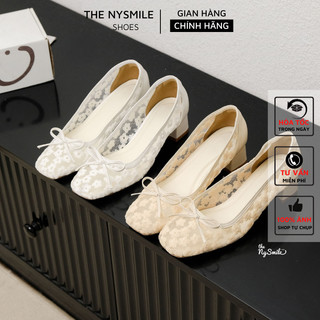  lùi 1size  Giày nữ BIG SIZE   35 - 42   Giày cao gót ren hoa nhí 5p  giày nữ đi tiệc  đi chơi - THENYSMILE - TONE 