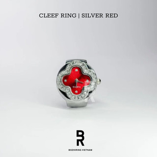   Cleef Red  Nhẫn Đồng Hồ BozhiRing Cleef Đỏ Cỏ Bốn Lá Thời Trang Xem Giờ Chính Xác Freesize Nam Nữ 
