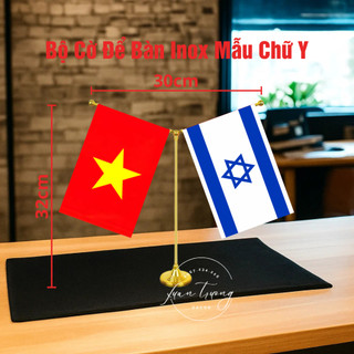 Bộ cờ để bàn làm việc inox , bộ cờ để taplo ô tô inox Việt Nam - Israel
