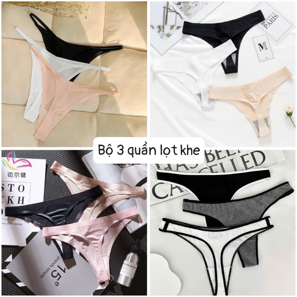 Set 3 quần lót lọt khe chất su lạnh , cotton , ren mềm mịn  nhiều mẫu hot 2025