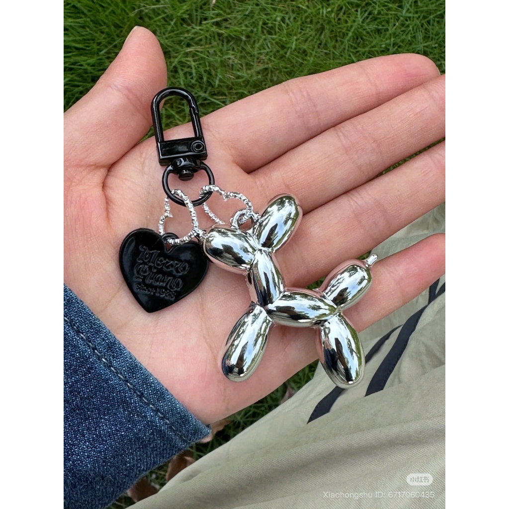 Móc Khóa Hình Chó Bóng Bay Kết Hợp Trái Tim  Dễ Thương– Phụ Kiện Trang Trí Túi Xách, Chìa Khóa