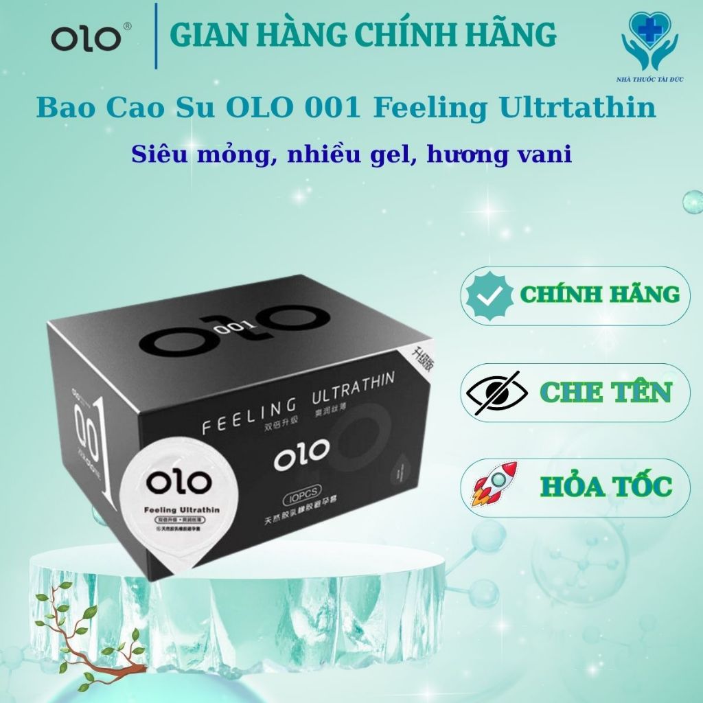 Bao cao su OLO 001 Feeling Ultrathin - Siêu mỏng - Nhiều gel - Ôm khít - Kéo dài thời gian quan hệ - Hộp 10 cái