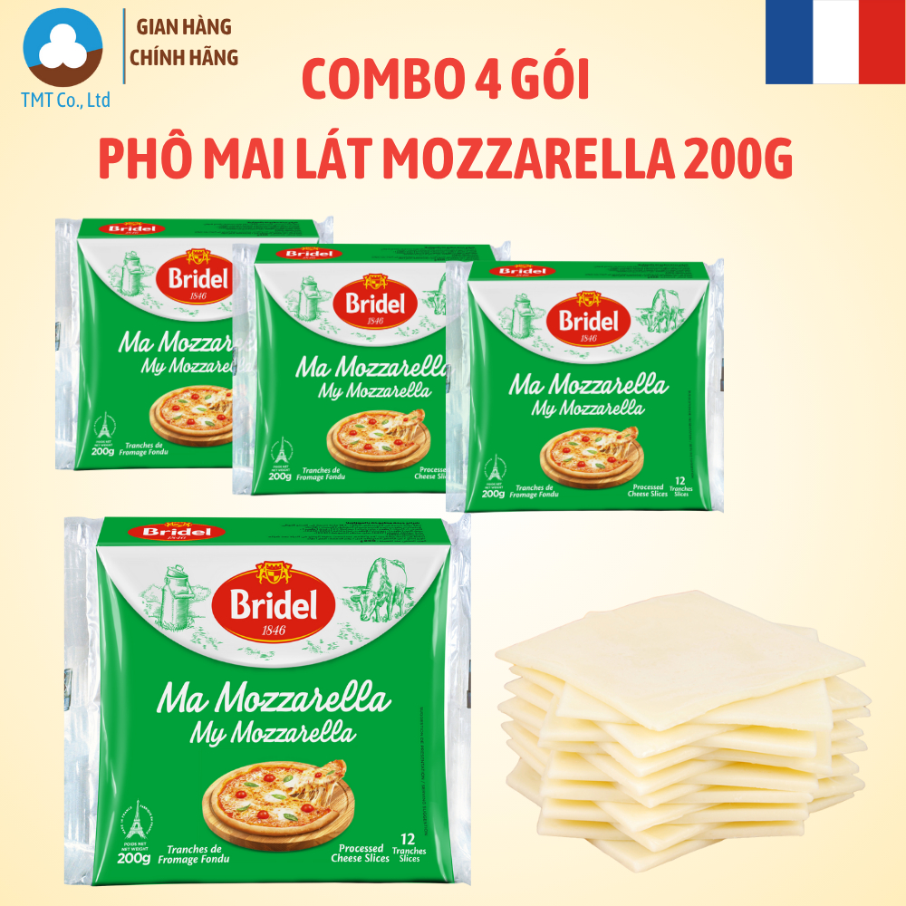 Combo 4 gói Phô mai lát Mozzarella Bridel 200g nhập khẩu từ Pháp