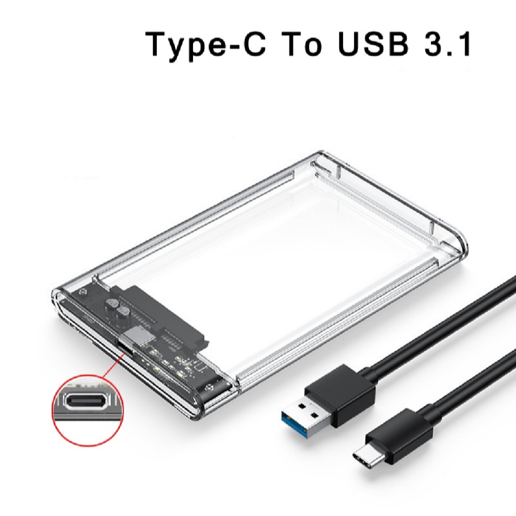 Box ổ cứng di động 2.5 inch trong suốt USB 2.0 3.0, type C hộp đựng ổ cứng laptop PC