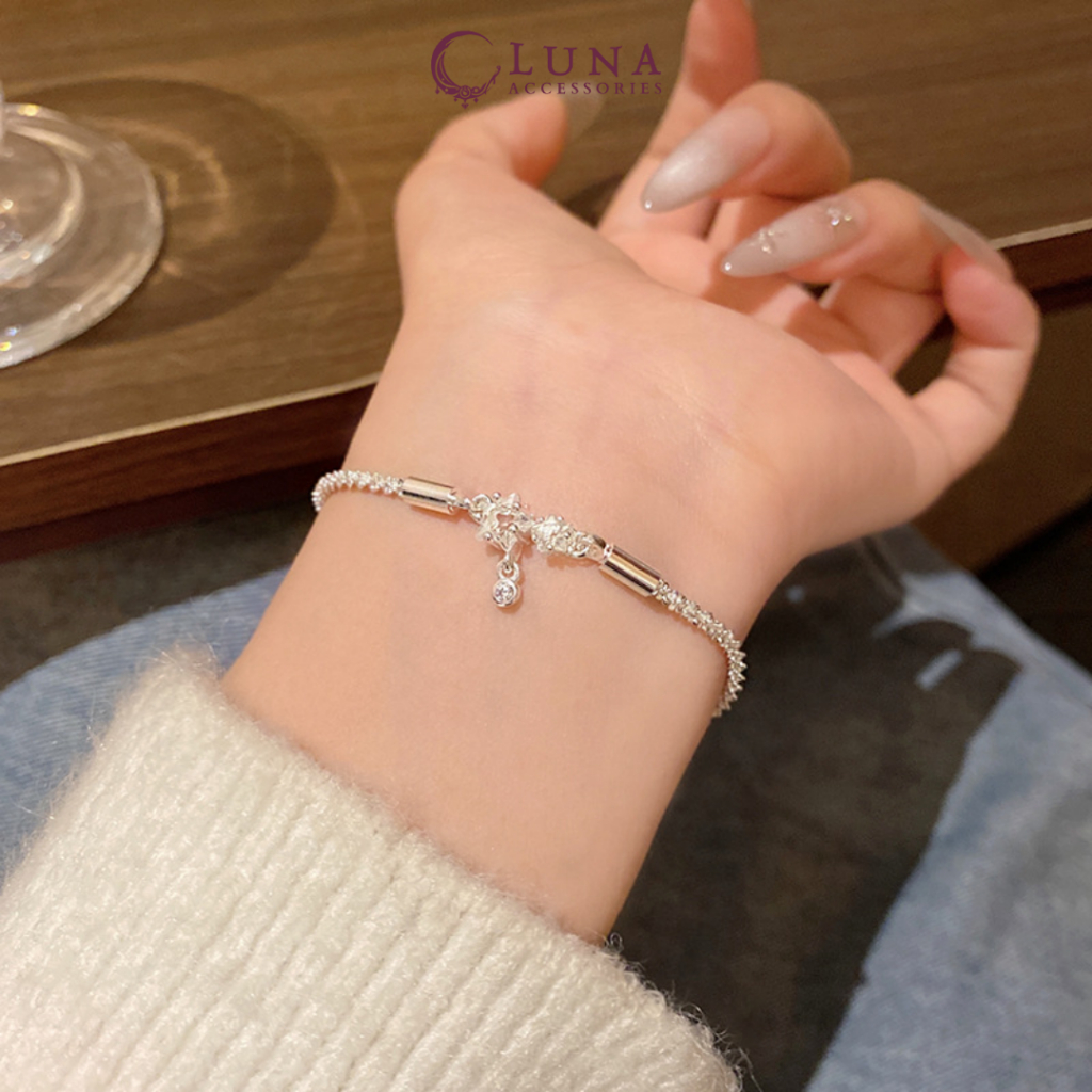 [Tặng Nước Rửa Bạc] Vòng Tay Bạc Nữ "Amora" – Nơ Tình Yêu Thanh Lịch | Luna Accessories