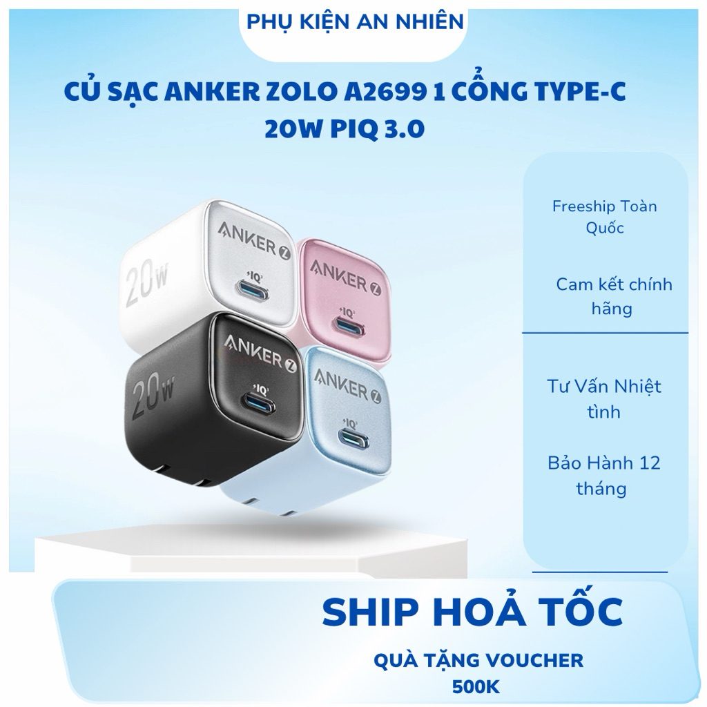 Củ sạc Anker Zolo A2699 1 cổng Type-C 20W PIQ 3.0