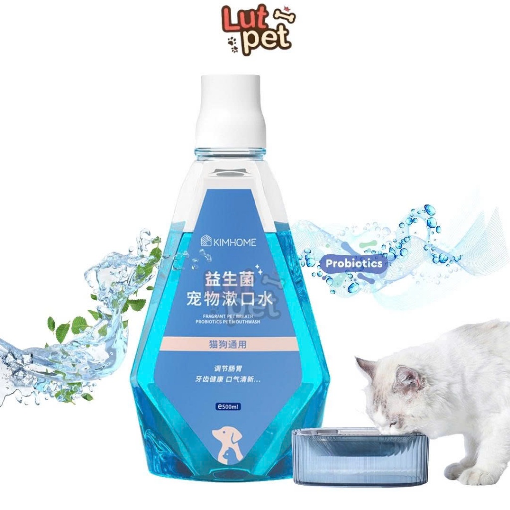 Nước Súc Miệng Cho Chó Mèo Kimhome Có Men Vi Sinh Khử Hôi, Thơm Miệng Cho Thú Cưng (500ml) – Lutpet
