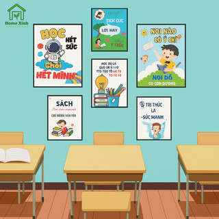  Bộ 6 Tranh Slogan Dán Tường Trang Trí Góc Học Tập Lớp Học Cho Bé HX402 - Tranh Decor Phòng Ngủ Bàn Học Cho Bé 