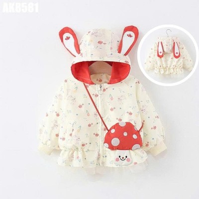 Áo Khoác Gió Thu Đông Tai Thỏ Giả Túi Nấm Cho Bé Gái 1-5 Tuổi MINTSCLOSET Quảng Châu - AK8581